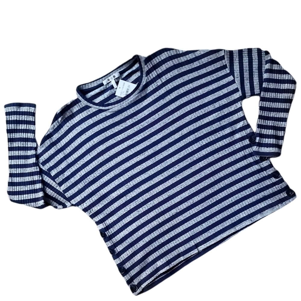 THREE Dots Poorboy Ribbed Long Sleeve Button Top - Picture 2 of 10